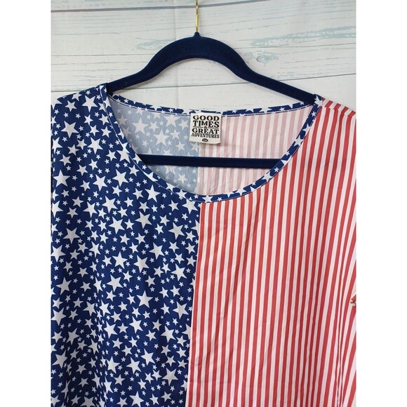 Good Times & Great Adventures Top Womens XXL Red White Blue Stars Stripes - Picture 2 of 7